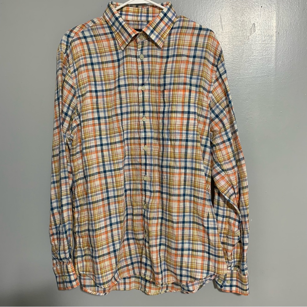 Scott Barber Men Button-Up‎ Shirt Long Sleeve Large Luxury 100% Linen